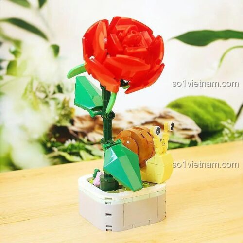 Bộ xếp hình Zuanma 103-F1 ốc sên chậu hoa hồng, trang trí bàn làm việc, 178 mảnh ghép, đồ chơi giáo dục cho bé gái 6 tuổi