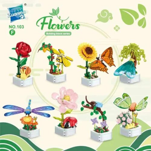 Bộ lắp ghép Zuanma 103F Chậu Cây Côn Trùng 8 trong 1, đồ chơi xếp hình sáng tạo cho bé gái 6 tuổi, giá rẻ.