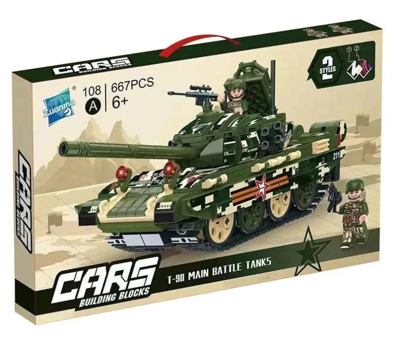 Xe tăng chiến đấu chủ lực T-90 Zuanma 108A, bộ đồ chơi lắp ghép xe tăng quân sự Nga, 667 mảnh, 2 minifigure, phù hợp cho bé trai 6 tuổi