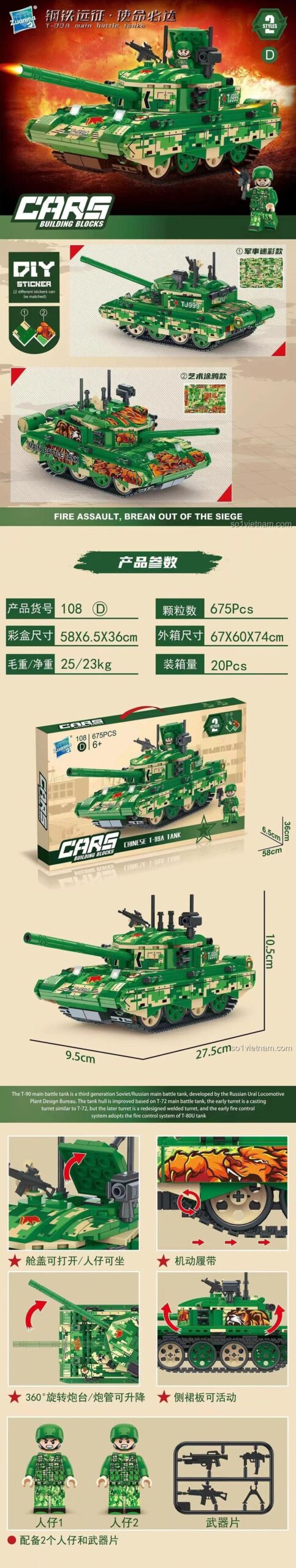 Mô hình xe tăng chiến đấu chủ lực T-99A Zuanma 108D